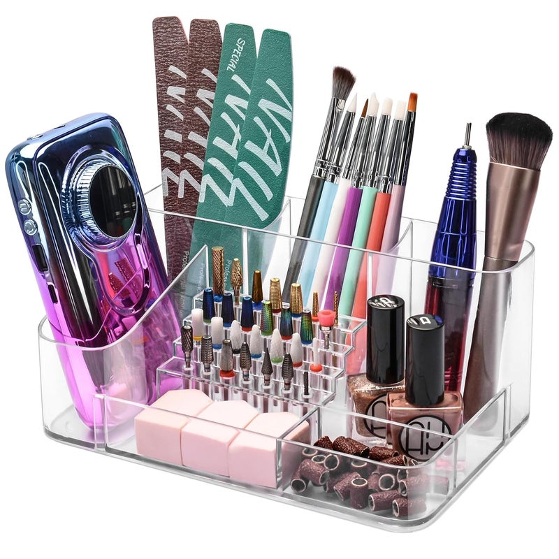 CGBE Nail Drill Holder, 28 Holes Transparent Acrylic Nail Drill Bits Holder, Professional Nail Tools Organizer and Storage Box Case - Image 1